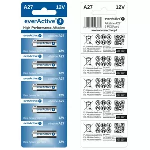 BAT27.eA5; 27A baterijas 12V everActive Alkaline MN27/L828  iepakojumā 5 gb.