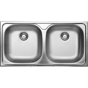 2-bowl stainless steel kitchen sink deante ZEX 0203 — steel construction, double bowl
