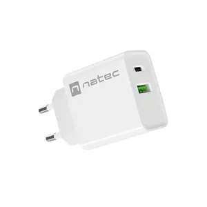 Indoor AC Fast Charging Charger NATEC RIBERA 12V 20W USB-C PD 3.0 + USB-A Samsung AFC White