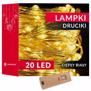 Battery-operated 20-LED Springos CL0026 string lights, warm white, portable, battery-powered