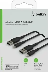Lightning cable Belkin BOOST CHARGE, Apple Lightning connector to USB-A, length not specified, pack of 2