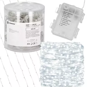 Gaismas aizkars Springos CL0184 — 300 LED auksti balta gaisma, lietošanai telpās un ārā