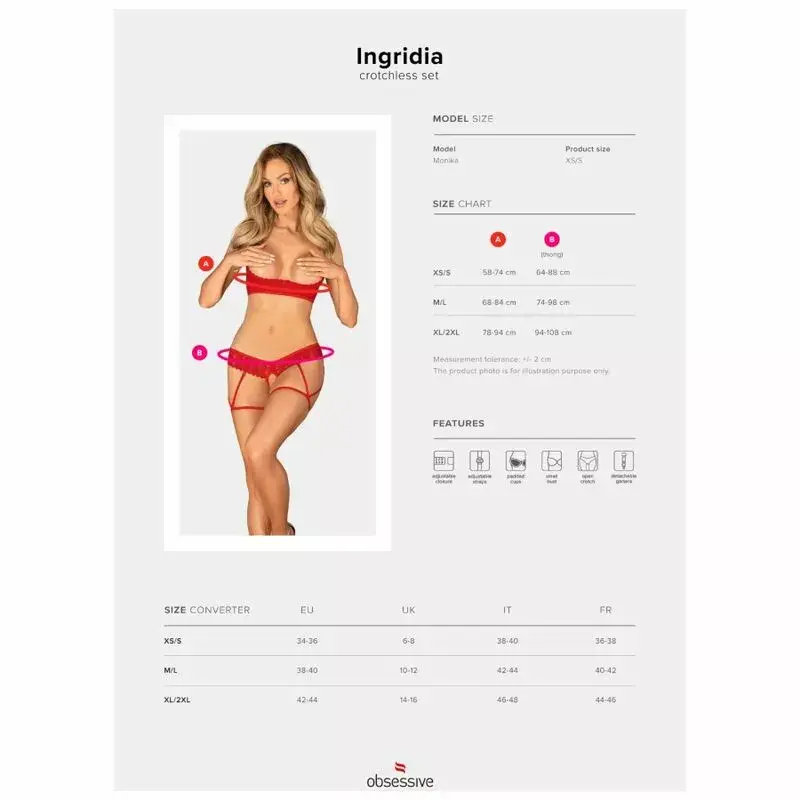 Apakšveļa Obsessive Ingridia — krūšturis ar stīpiņām un atvērtas biksītes Photo 7