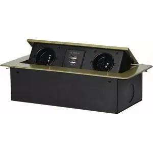 Iebūvējama galda kontaktligzda ORNO ON-13109/BR — 2×2P+Z kontaktligzdas, 2×USB plakanas, misiņa apdare