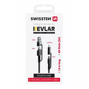 SWISSTEN Cable Kevlar 4in1 3A 1.5m – multi-connector charging and data cable