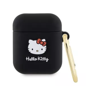 Liquid Silicone Case HELLO KITTY HKA23DKHSK for AirPods 1/2 with 3D Kitty Head Logo, Black