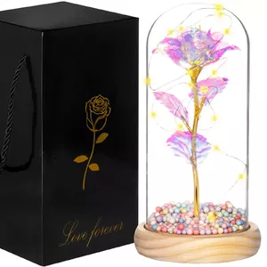 Decorative eternal rose in glass dome Springos HA5159 – preserved flower display, gift ornament