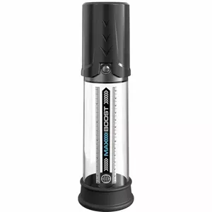 Penis pump Pump Worx Max Boost transparent cylinder, motorless, total length 28.6 cm, insertion depth 19.1 cm, inner Ø 3–5.1 cm
