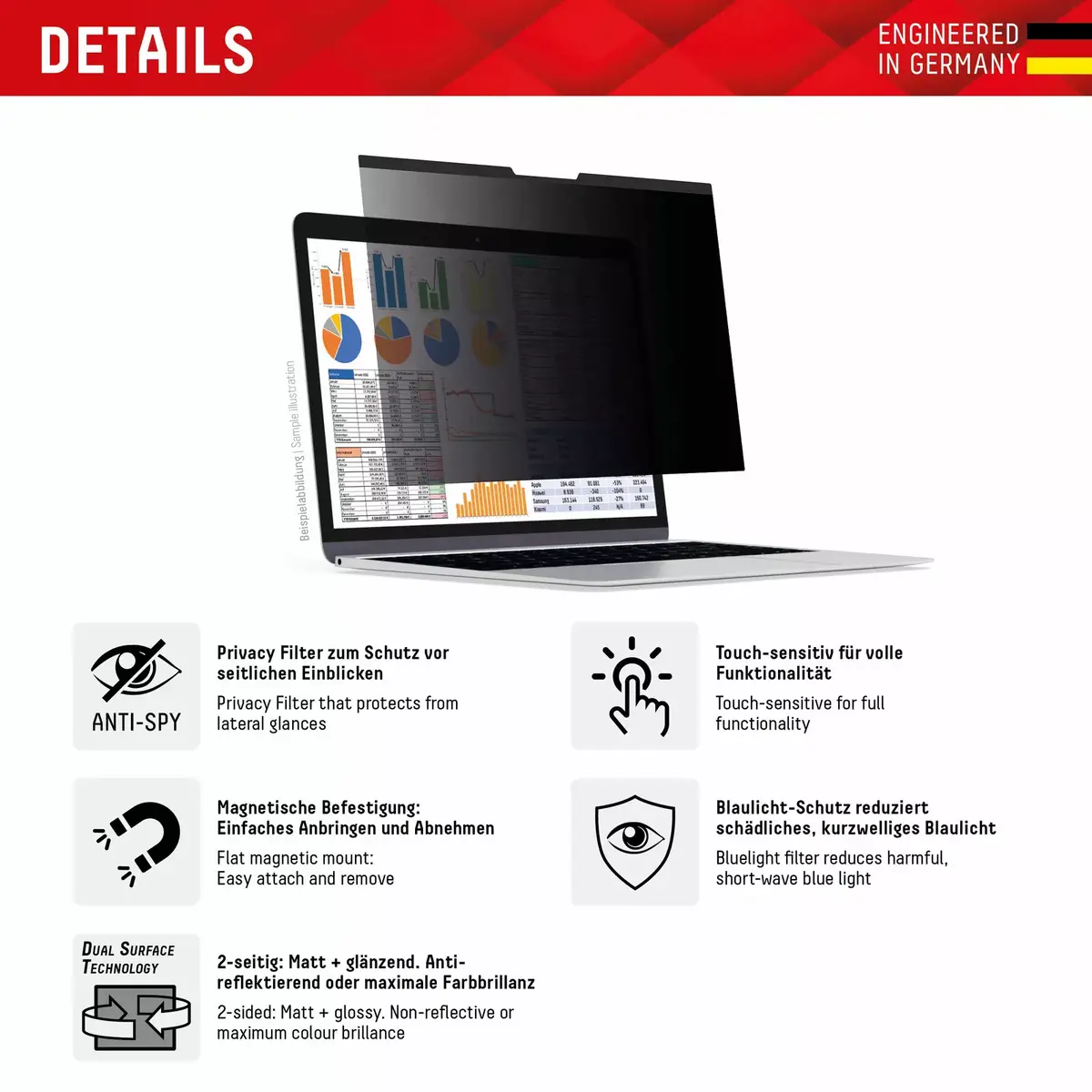 Displex PRIVACY SAFE magnētisks 2‑way priekš MacBook Air 13,6" Photo 2