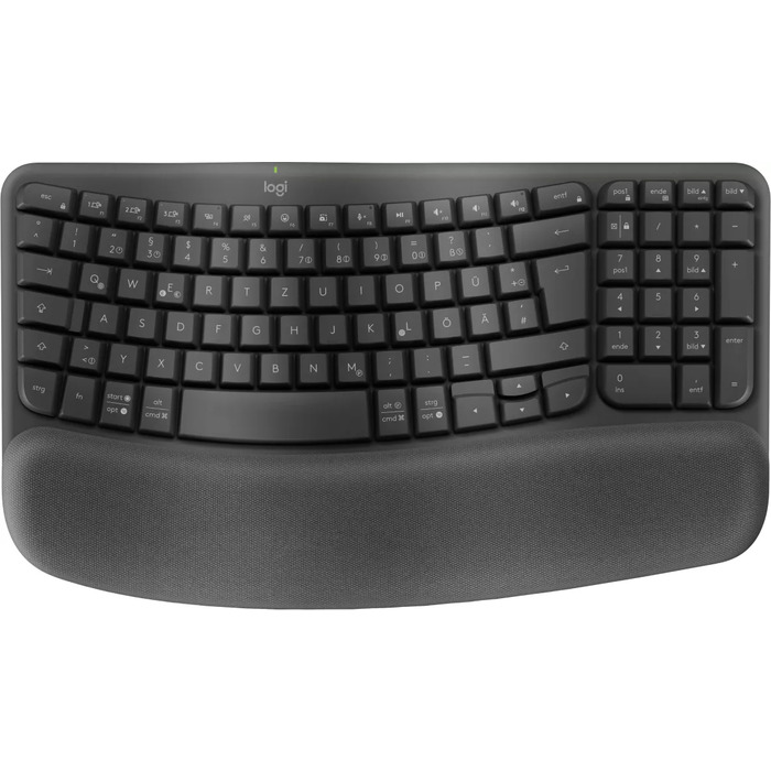 Logitech Wave Keys Wireless Ergonomic Keyboard with Cushioned Palm Rest,  Comfortable Natural Typing, Easy-Switch, Bluetooth, Logi Bolt Receiver, for  Multi-OS, Windows/Mac - Graphite 