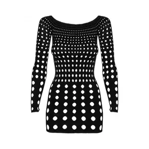 Obsessive Rocker džemperkleita — sieviešu neilona ar sietu, garas piedurknes, 90% poliamīds 10% spandex, melna