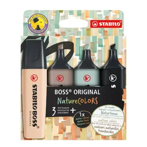 Marķieri Stabilo BOSS Original NatureColors 4 gab — šķēpveida uzgali, bēšs, melns, zaļš, gaiši pelēks