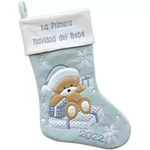 Рождественский чулок Ecost Heart's Sign Baby's First Christmas Blue — декоративный подвесной чулок для новорождённых