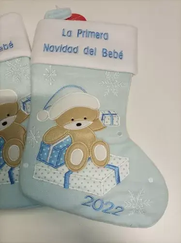 Christmas stocking Ecost Heart's Sign Baby's First Christmas Blue Photo 2