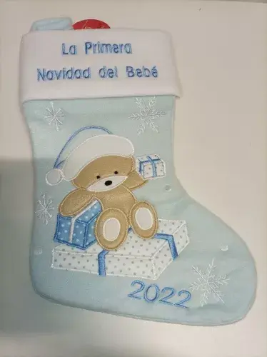 Christmas stocking Ecost Heart's Sign Baby's First Christmas Blue Photo 3