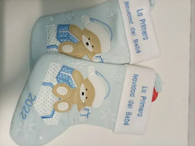 Christmas stocking Ecost Heart's Sign Baby's First Christmas Blue Photo 5