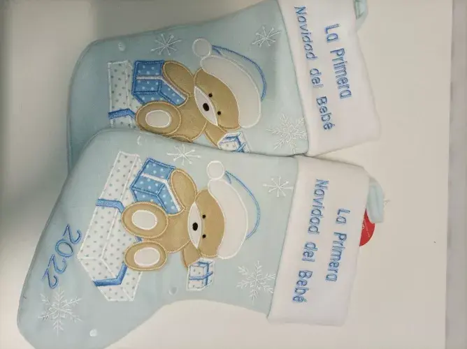 Christmas stocking Ecost Heart's Sign Baby's First Christmas Blue Photo 6