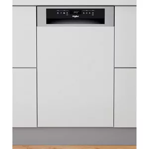 Pusiebūvējama trauku mazgājamā mašīna WHIRLPOOL WSBO 3O34 PF X — šaura 445 mm, 10 komplekti, 44 dB, nerūsējošā tērauda