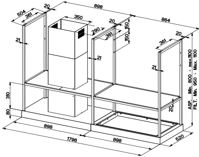 FABER T-Shelf EV8 BK Matt A180 salas tvaika nosūcējs Photo 2
