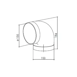 Izplūdes šahta (paplašinājums) FABER 112.0253.688 — 90° saliekums Ø150 mm, platums 153 mm, augstums 184 mm