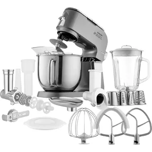 Virtuves kombains Sencor STM7900 planētas maisītājs 1500W, 6 l nerūsējošā tvertnes, 6 ātrumi + impulss, metāla pārnesums, dzirnaviņas un stikla blenderis