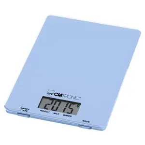 Electronic kitchen scale CLATRONIC KW 3626 — 5 kg capacity, 1 g accuracy, blue, glass weighing surface