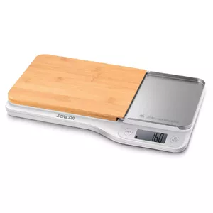 Kitchen scale SENCOR SKS6501WH with real bamboo cutting board and detachable stainless steel tray
