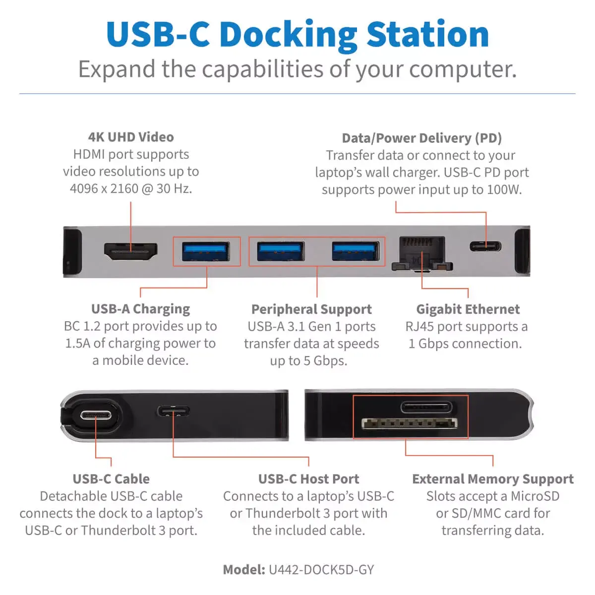 Tripp Lite U442-DOCK5D-GY USB-C док-станция Photo 3