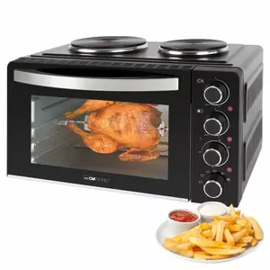 Настольная плита CLATRONIC KK 3786 — 2 зоны, электрическая герметичная конфорка, маленькая духовка 28 л, 3100 Вт, чёрная