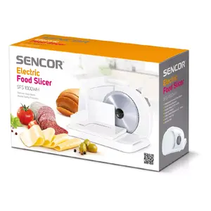 Электрическая ломтерезка SENCOR SFS 1000WH — 100 Вт, макс. толщина нарезки 1.5 см, серо‑белый пластик