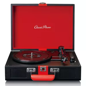 Lenco TT-110 Semi-Automatic Belt-Drive Suitcase Turntable with Bluetooth, 33/45/78 RPM, Black/Red