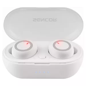 Austiņas SENCOR SEP510BTWH Bluetooth v5.0 iekškanāla ar 10 mm skaļruņiem, 16 Ω, 20 Hz–20 kHz, akumulators 50 mAh, dokstacija 400 mAh, Micro USB
