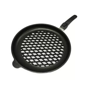 Perforated BBQ pan amt gastroguss 432BBQEZ20B, non-stick cast aluminium, Ø32 cm, height 4 cm, detachable handle