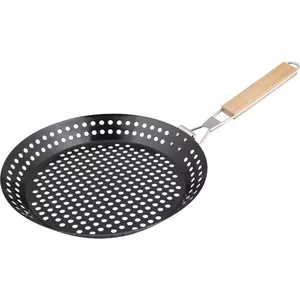 Grill pan LAMART LT5032 round cast iron / carbon steel, 30 cm, folding handle, wood grip