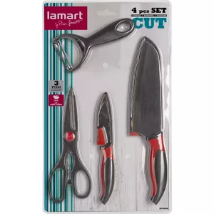 Kitchen knife set LAMART LT2098 — 4 pcs: peeling knife, universal knife, scraper, scissors