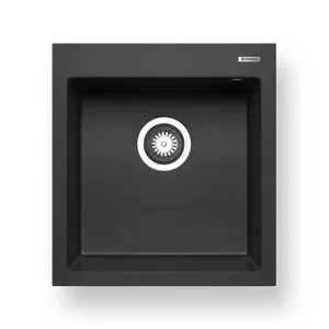 Kitchen sink PYRAMIS 70043811 carbon graphite, 1 bowl, 1 tap hole, pyragranite, with overflow and space-saving siphon kit