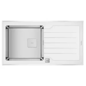 Top-mounted sink TEKA Diamond RS15 1C 1E 86 — stainless steel CN 18/10 with white glass, 860×510 mm, reversible, 400×400×200 mm bowl