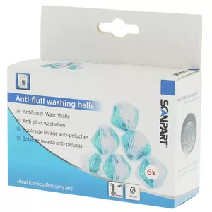 Laundry washing balls SCANPART 1940000203, set of 6 reusable hair-and-fiber remover, Ø40 mm, plastic/polyamide, up to 60°C