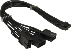 INTER-TECH GPU-02 barošanas adapteris 12VHPWR uz 3×8‑pin (3× PCI‑E), kabelis 0,34 m