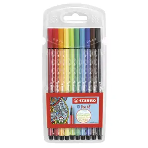 Flomāsteri Stabilo Pen 68 — Stabilo 10 krāsas, apaļais uzgalis, komplekts 10 gab.