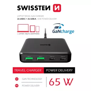 Desktop charger SWISSTEN 22057100 — 65W, 2× USB-C, 2× USB