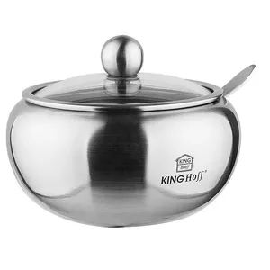 Sugar bowl with spoon KingHoff KH 3732, stainless steel, 460 ml