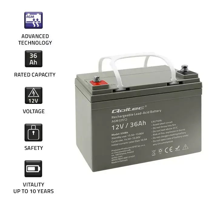 AGM UPS Battery QOLTEC 53084 12V 36Ah Photo 2