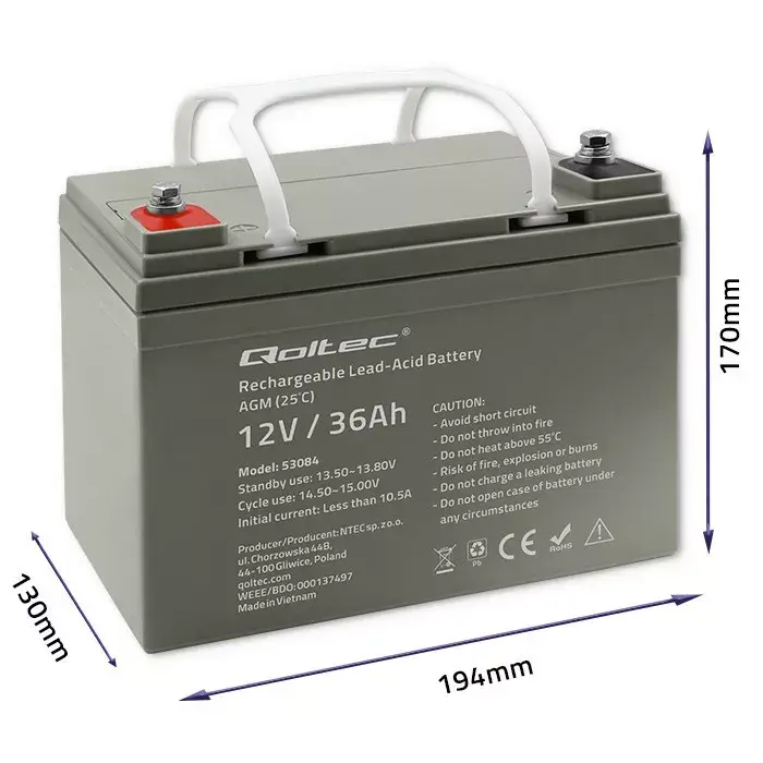 AGM UPS Battery QOLTEC 53084 12V 36Ah Photo 4