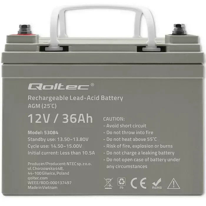 AGM UPS Battery QOLTEC 53084 12V 36Ah Photo 6