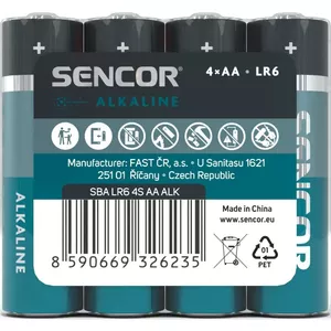 Alkaline AA batteries SENCOR SBALR64SAA, 1.5 V, 4 pcs