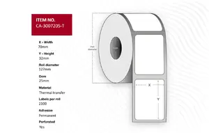 Capture CA-3007205-T Thermal Transfer Printer Labels White 7 x 3.2 cm Roll 8400 pcs