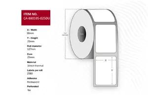 Capture CA-880595-025DU Direct Thermal Printer Labels White Roll 3.8 x 2.5 cm 30960 Pieces