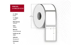 Capture CA-880199-025D Direct Thermal Printer Labels White 5.1 x 2.5 cm Roll 30960 Pieces
