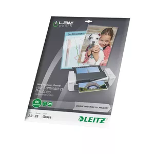 Laminator pouches LEITZ iLAM UDT 344 x 468 mm, glossy, transparent, EVA/PET, pack of 25